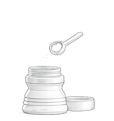 Le biberon replié, ouvert, et la dose de lait en poudre versée à l’intérieur